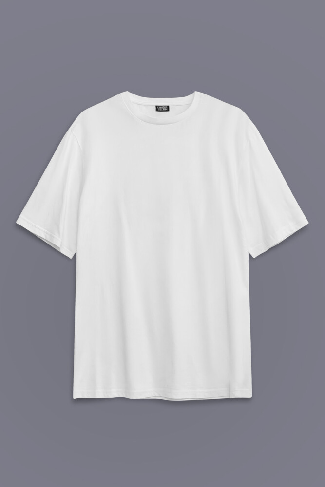 Beyaz Oversize Basic T-shirt Unisex Tişört - 1