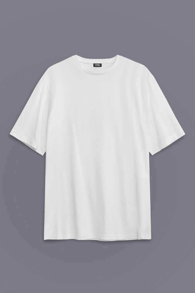 Beyaz Oversize Relax Basic T-shirt Unisex Düz Tişört