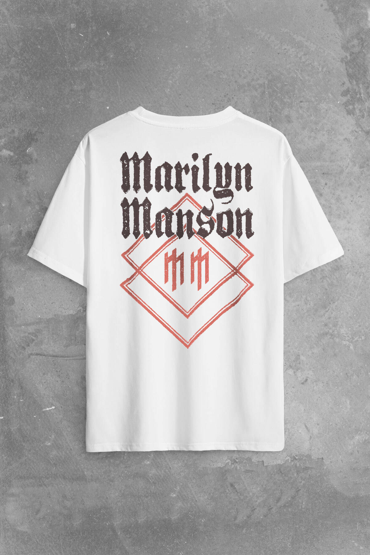 Beyaz Oversize T-shirt Marilyn Manson Logo Rock Metal Müzik Baskılı Tişört