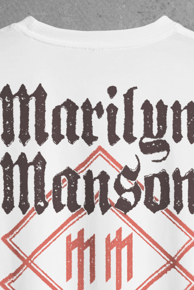 Beyaz Oversize T-shirt Marilyn Manson Logo Rock Metal Müzik Baskılı Tişört - 3