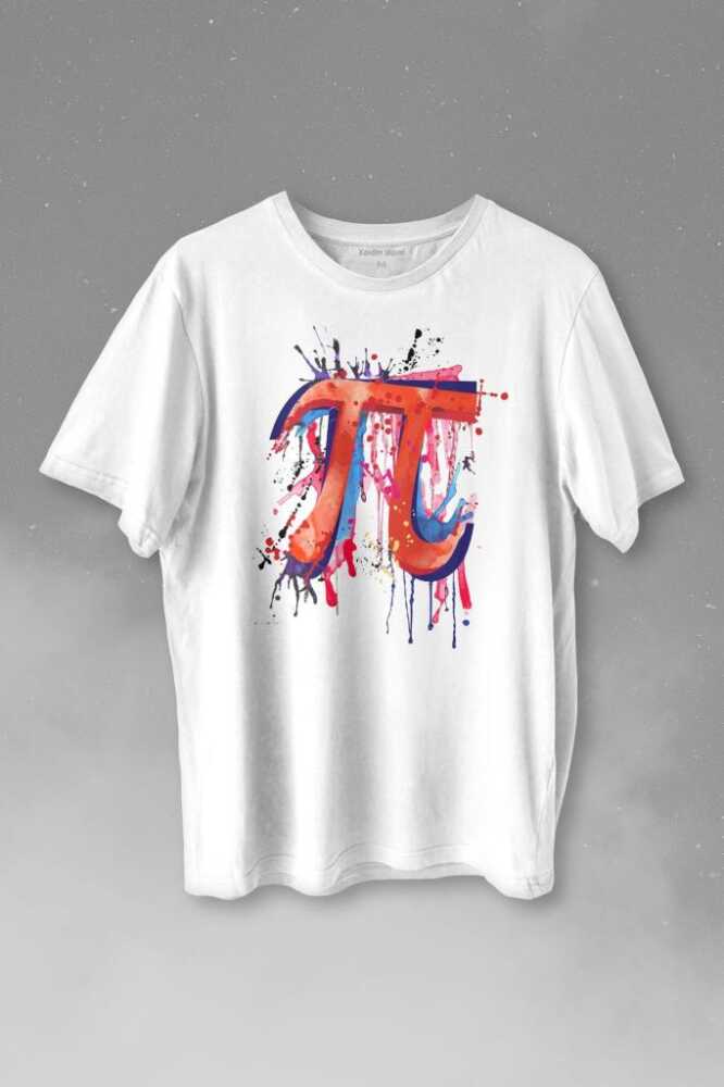 Beyaz Pi Sembolü Logo Baskılı T-Shirt Regular Fit Unisex Tişört