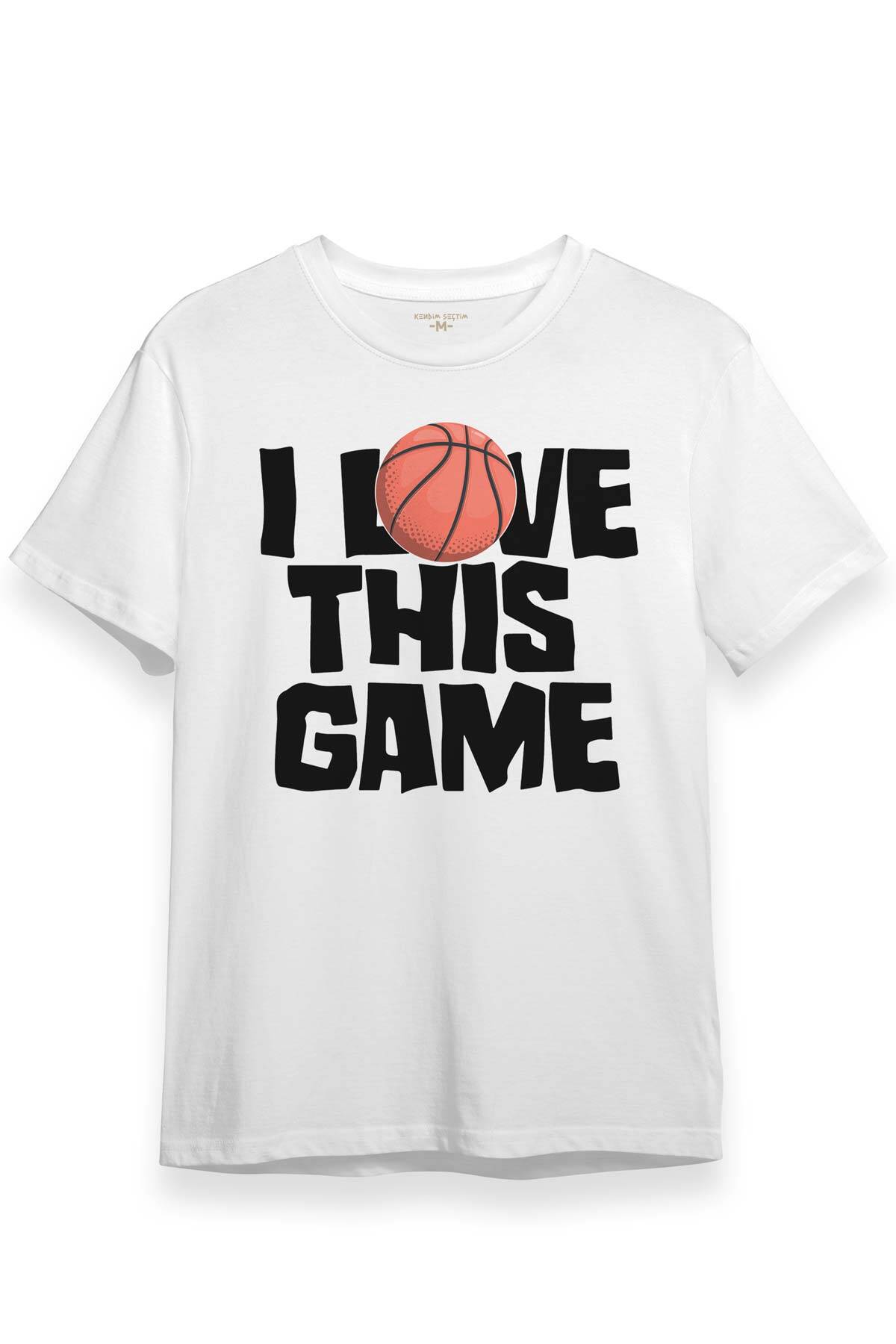 Beyaz T-shirt Basketball I Love This Game Basketbol Spor Beyaz Unisex Tişört
