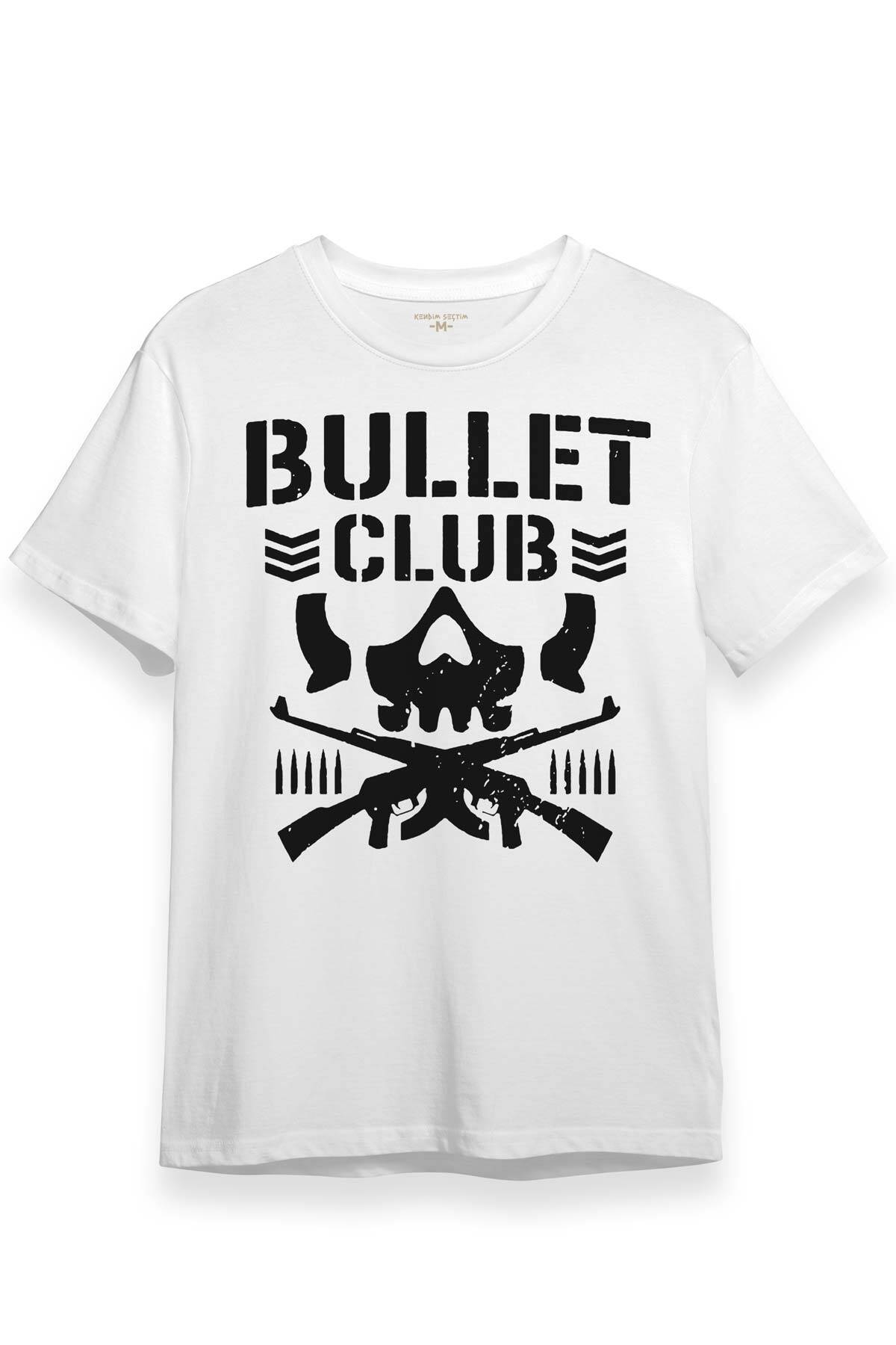Beyaz T-shirt Bullet Club Gym Fight Wwe Güreş Spor Regular Fit T-shirt Baskılı Tişört - 1