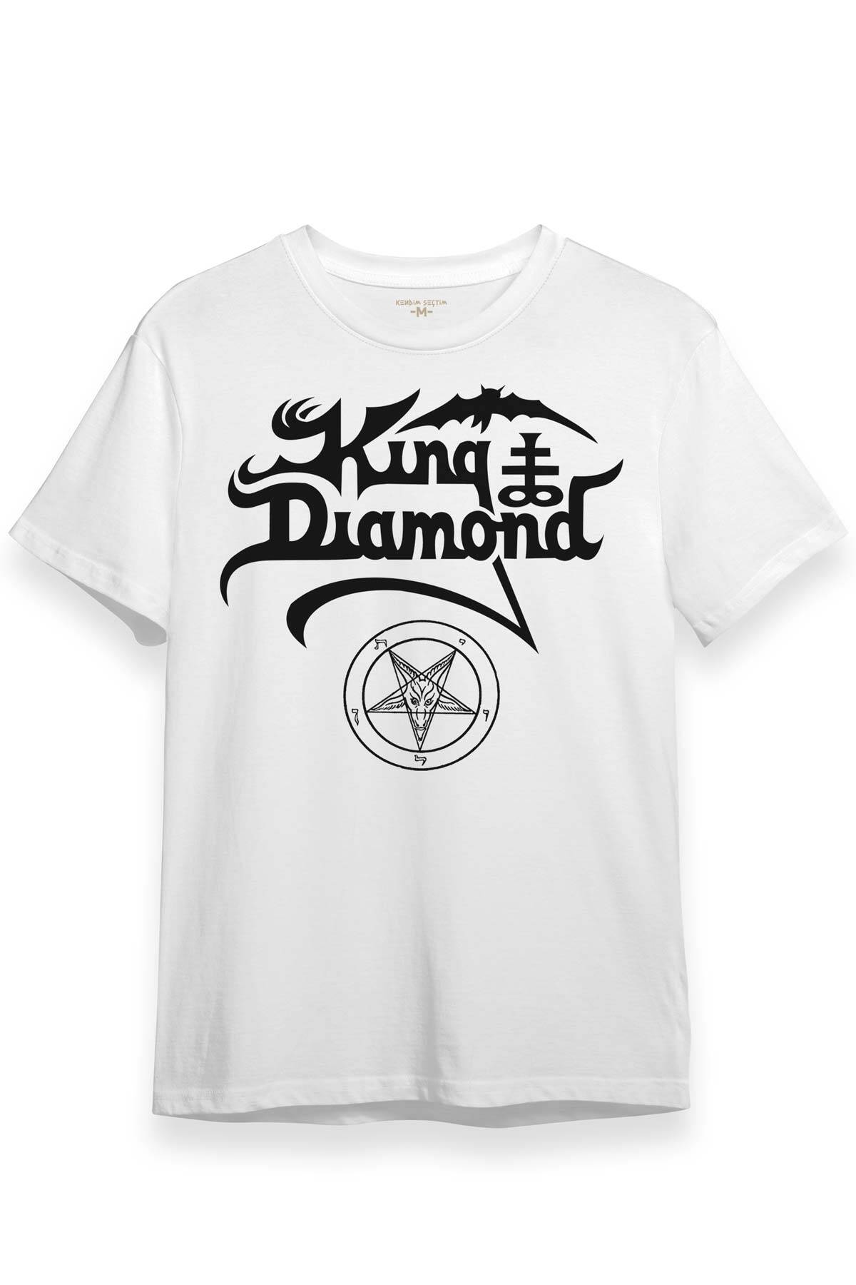 Beyaz T-shirt King Diamond Heavy Metal Mercyful Fate Guitar Gitar Baskılı Unisex Tişört - 1