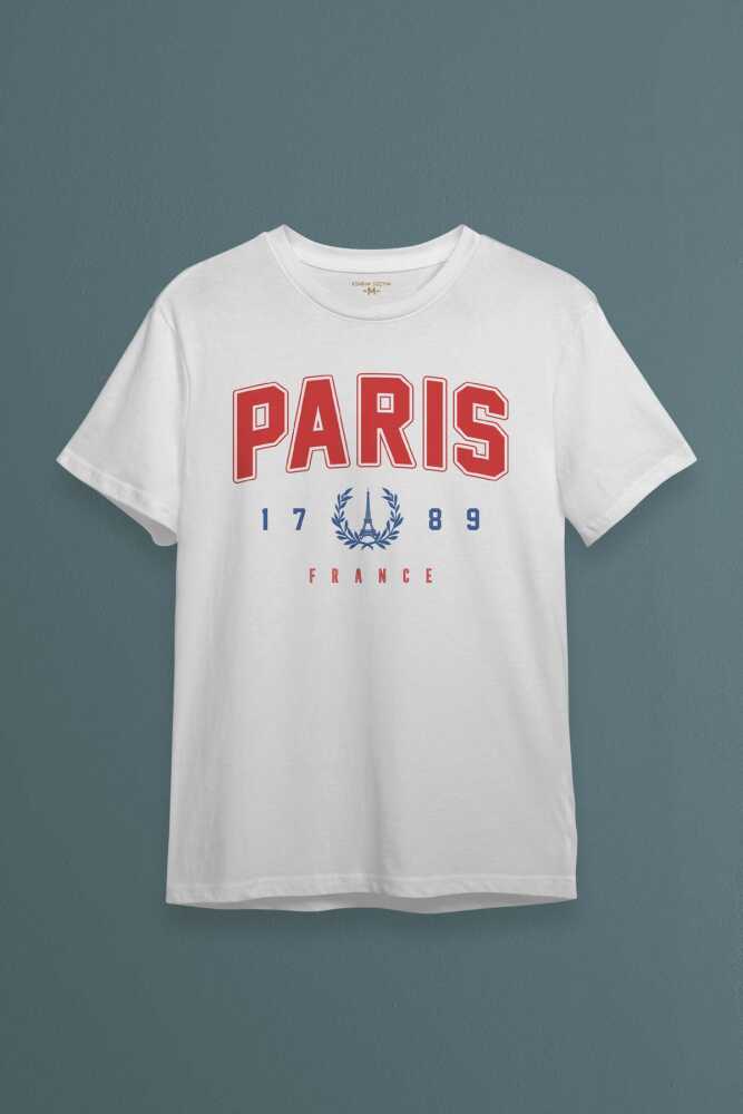 Beyaz T-shirt Paris Fransa City France Şehir Kısa Kollu Baskılı Unisex Tişört - 1