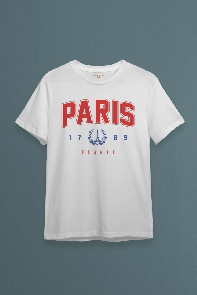 Beyaz T-shirt Paris Fransa City France Şehir Kısa Kollu Baskılı Unisex Tişört - 1