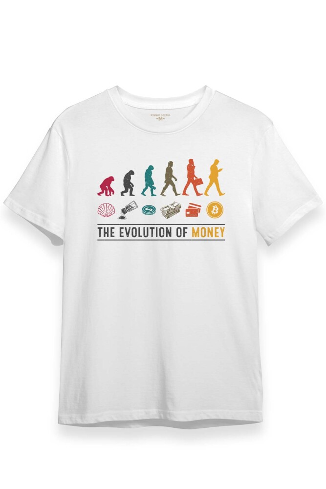Beyaz T-shirt The Evolution Of Money Bitcoin Be Rich Regular Fit T-shirt - 1