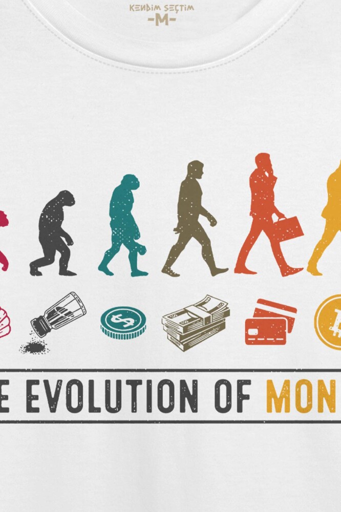Beyaz T-shirt The Evolution Of Money Bitcoin Be Rich Regular Fit T-shirt (1)