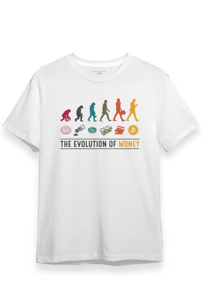 Beyaz T-shirt The Evolution Of Money Bitcoin Be Rich Regular Fit T-shirt - 1