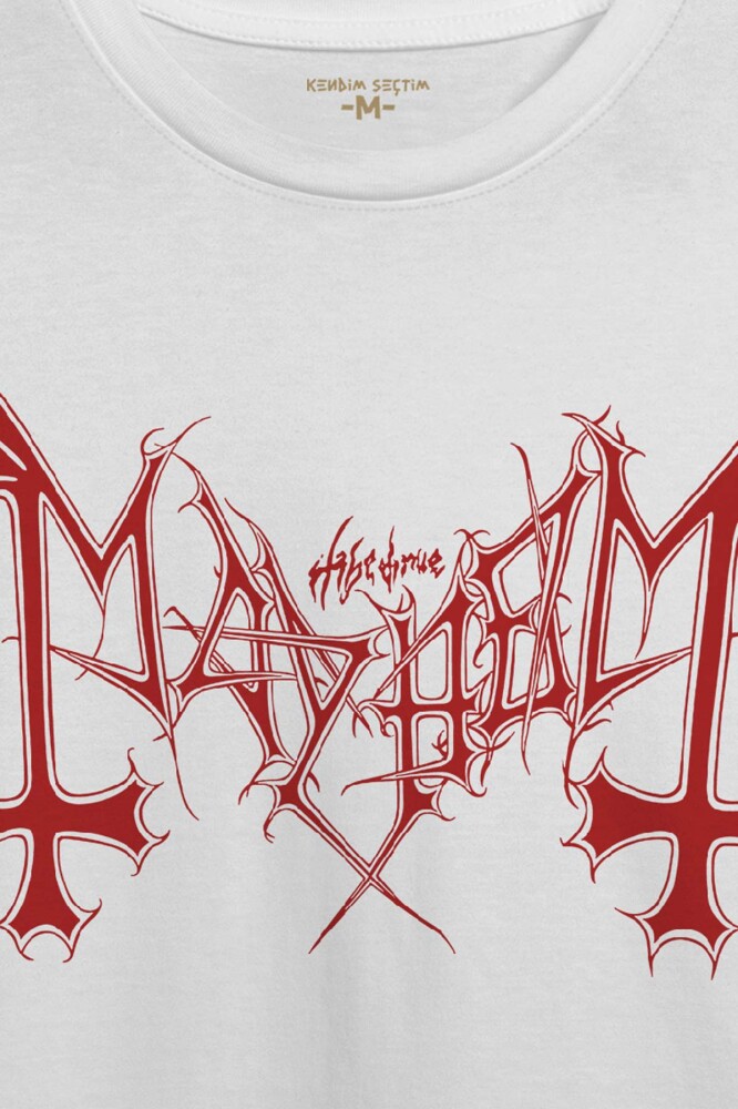 Beyaz Tişört Black Metal Mayhem Music Rock Pamuklu Unisex T-shirt (1)