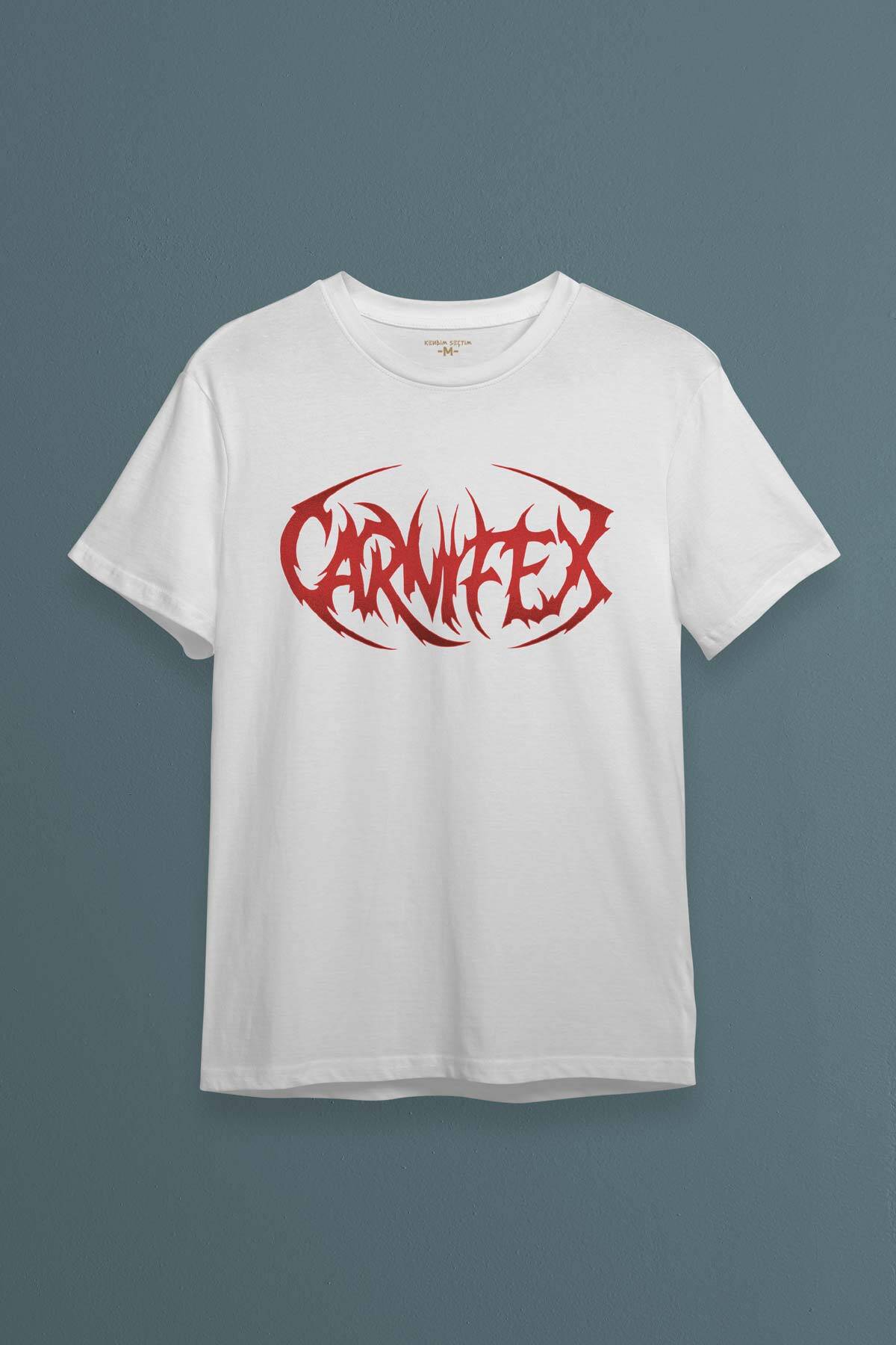 Beyaz Tişört Carnifex Metal Music Pamuklu Unisex Kısa Kollu T-shirt - 1