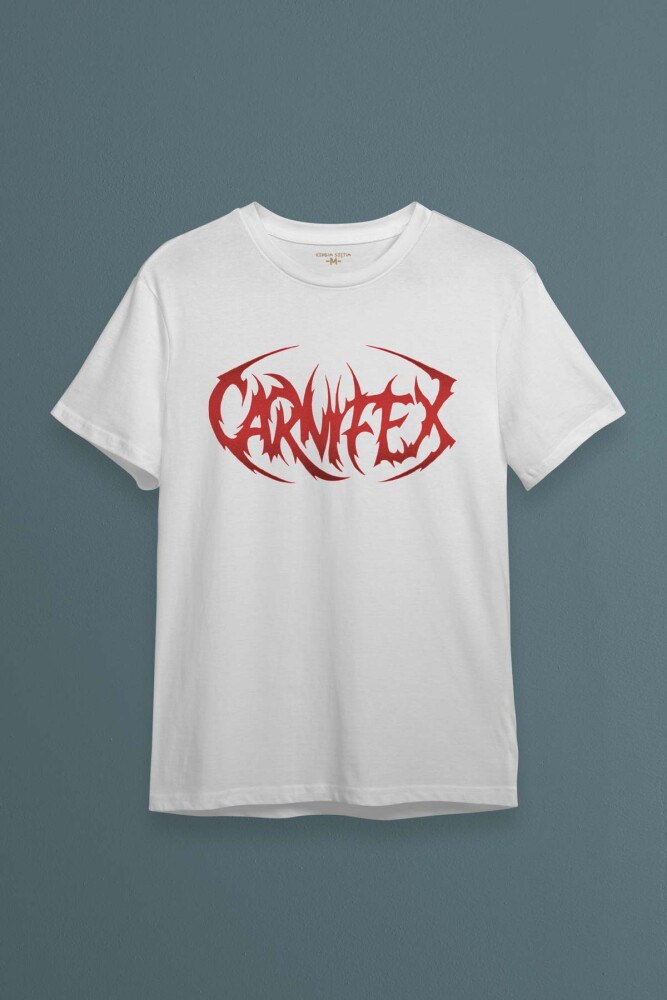 Beyaz Tişört Carnifex Metal Music Pamuklu Unisex Kısa Kollu T-shirt - 1