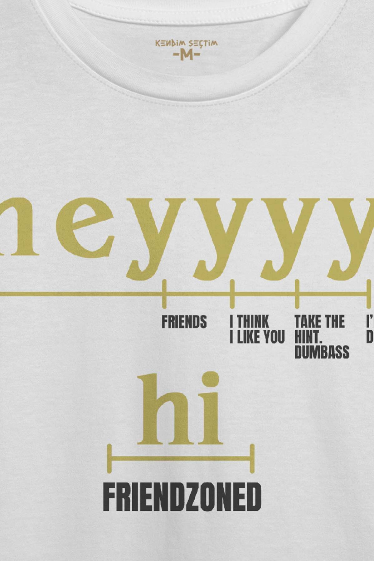 Beyaz Tişört Friendzone Hey Hi Funny Selam Eğlenceli Merhaba Yazı Baskılı Unisex T-shirt (1)