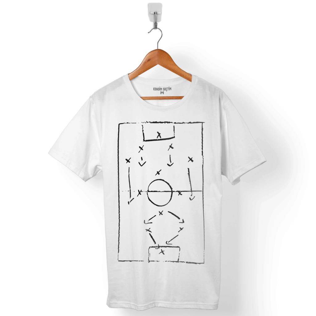 Beyaz Tişört Futbol Maç Taktik Maktik Yok Baskılı Unisex T-Shirt