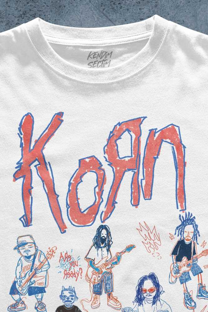 Beyaz Tişört KoRn Nu Metal RapCore Metal Music Drawing Baskılı Unisex T-shirt Regular Fit (1)