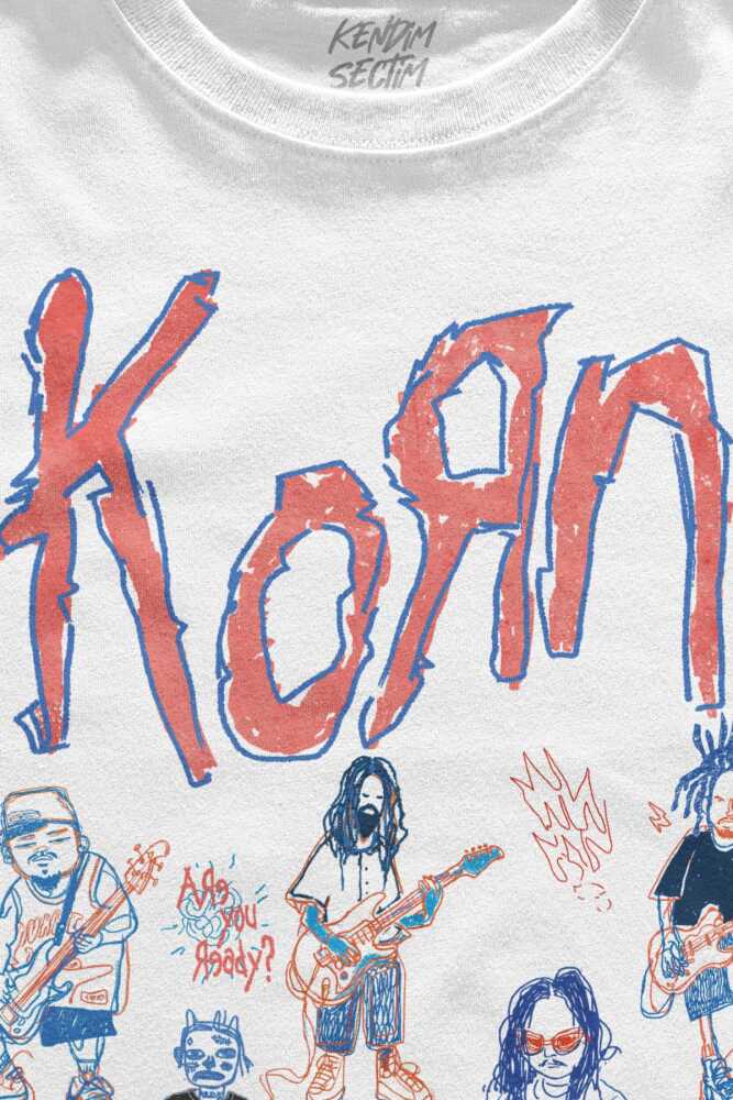 Beyaz Tişört KoRn Nu Metal RapCore Metal Music Drawing Baskılı Unisex T-shirt Regular Fit - 4