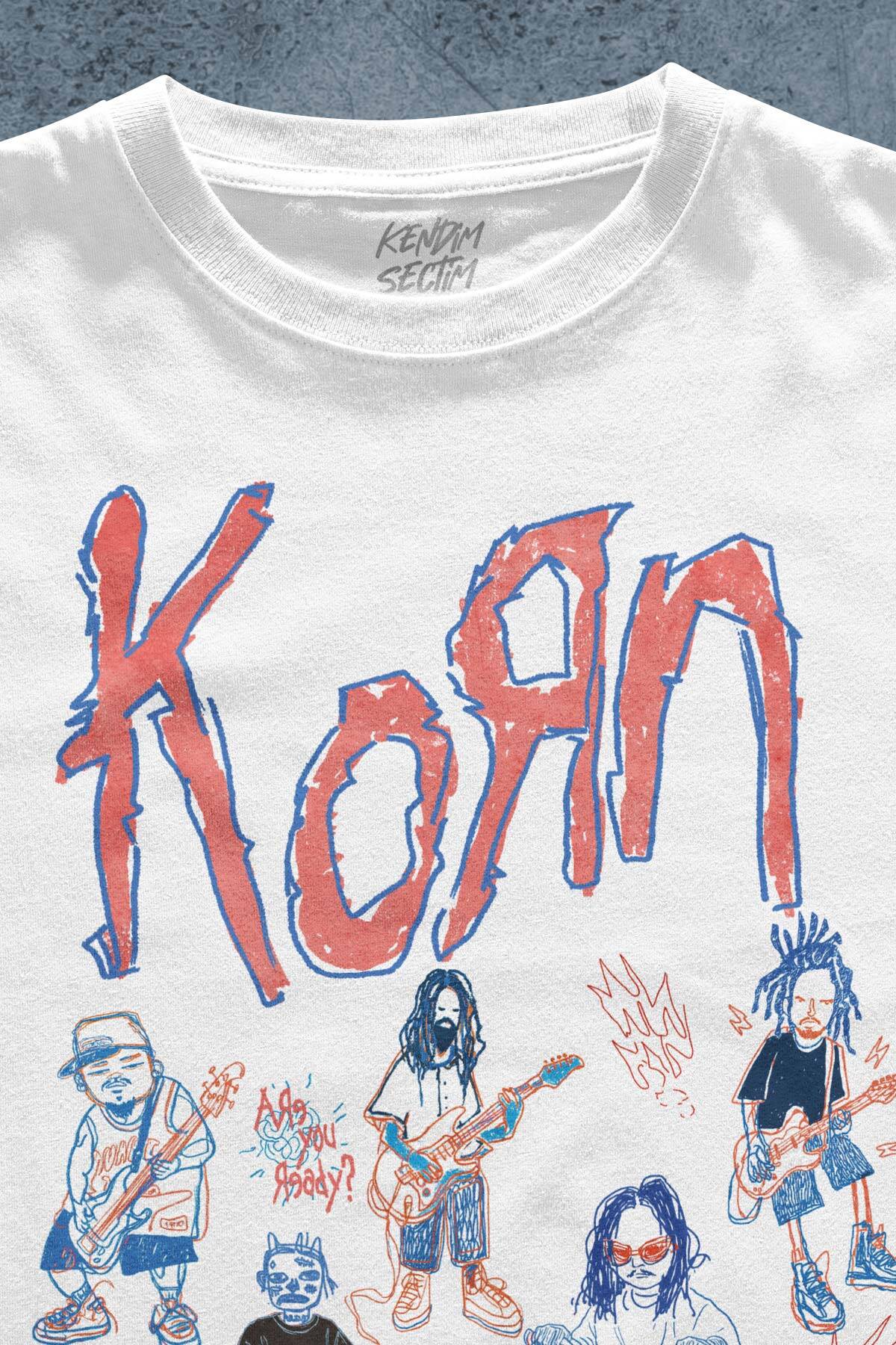 Beyaz Tişört KoRn Nu Metal RapCore Metal Music Drawing Baskılı Unisex T-shirt Regular Fit (1)