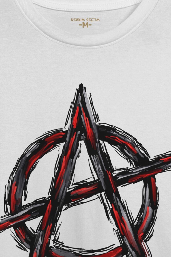 Beyaz Tişört Vintage Logo Anarchy Symbol Anarşi Retro Baskılı Unisex T-shirt - 2