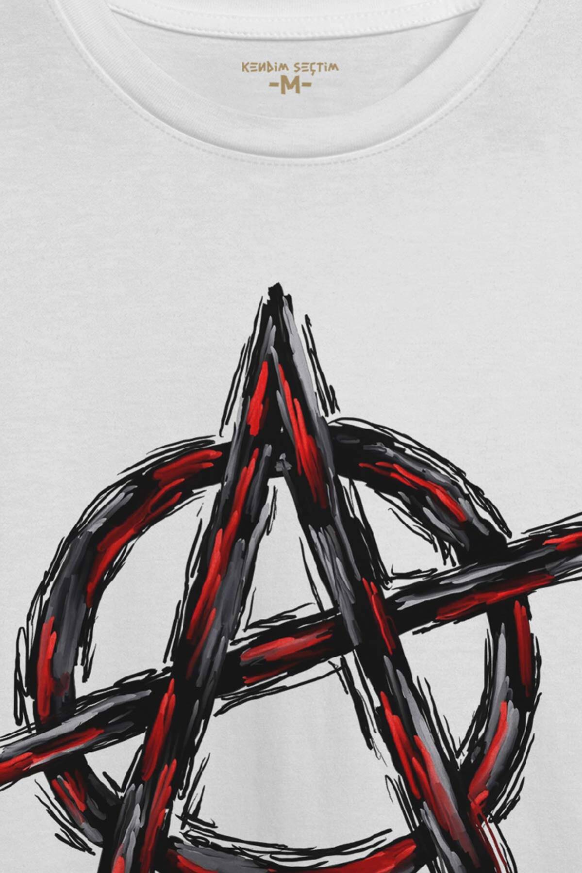Beyaz Tişört Vintage Logo Anarchy Symbol Anarşi Retro Baskılı Unisex T-shirt - 2