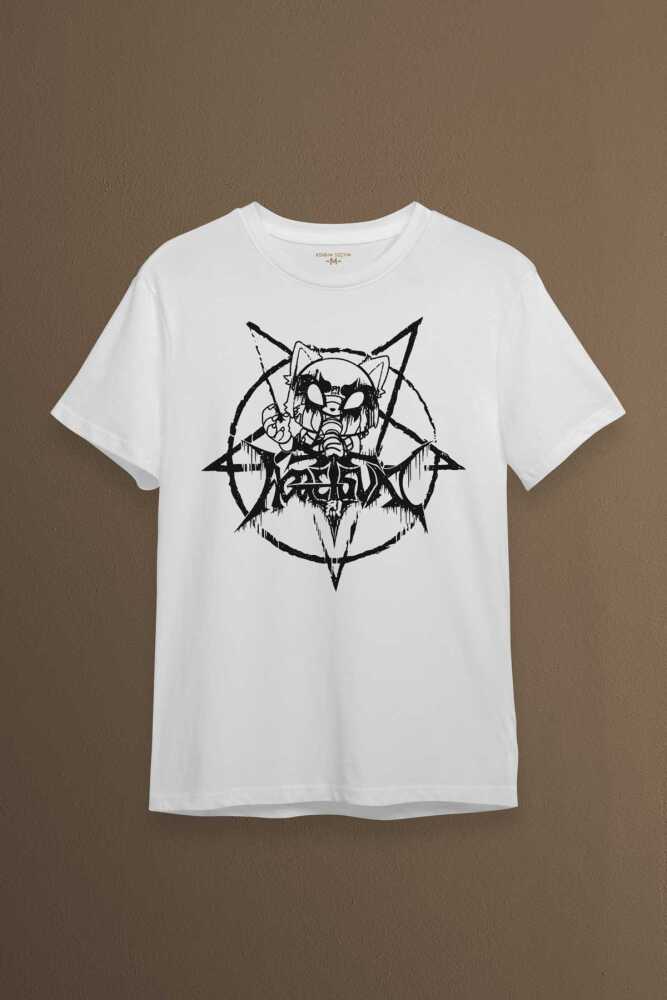 Beyaz Unisex Aggretsuko Agresif Retsuko Gotik Japon Anime Manga Metal Gothic Baskılı T-shirt