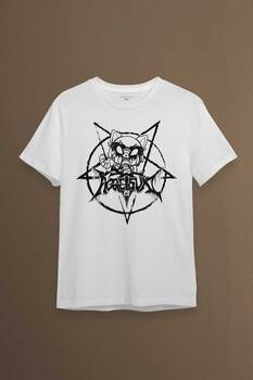 Beyaz Unisex Aggretsuko Agresif Retsuko Gotik Japon Anime Manga Metal Gothic Baskılı T-shirt - 1