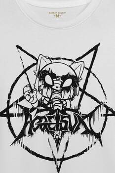 Beyaz Unisex Aggretsuko Agresif Retsuko Gotik Japon Anime Manga Metal Gothic Baskılı T-shirt - 2