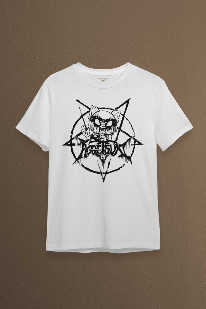 Beyaz Unisex Aggretsuko Agresif Retsuko Gotik Japon Anime Manga Metal Gothic Baskılı T-shirt - KENDİM SEÇTİM