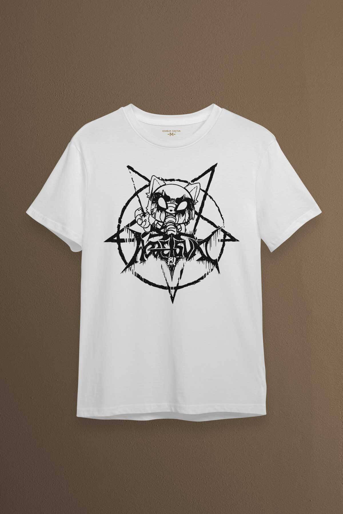 Beyaz Unisex Aggretsuko Agresif Retsuko Gotik Japon Anime Manga Metal Gothic Baskılı T-shirt - 1
