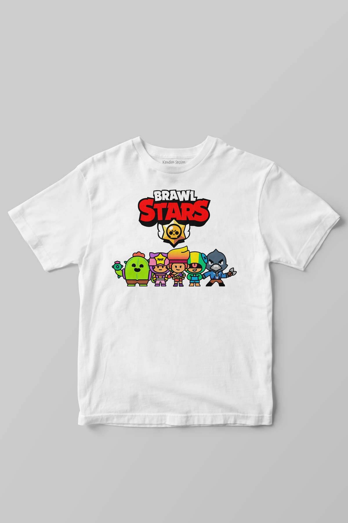 Beyaz Unisex Çocuk T-shirt Brawl Stars Savaşçı Kahramanlar Karakter Tasarımlı Tişört