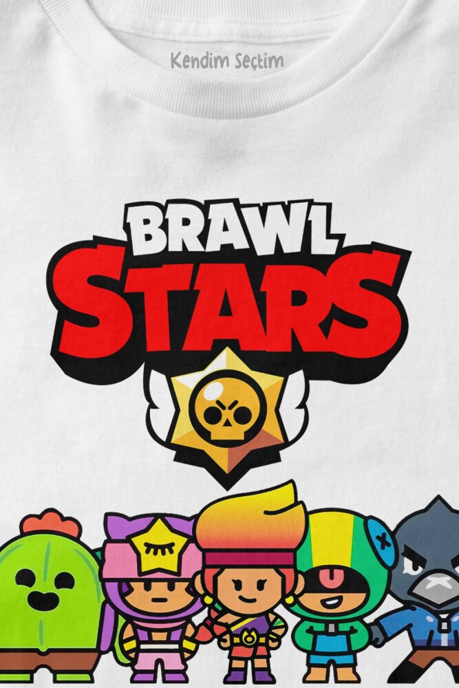 Beyaz Unisex Çocuk T-shirt Brawl Stars Savaşçı Kahramanlar Karakter Tasarımlı Tişört - 2