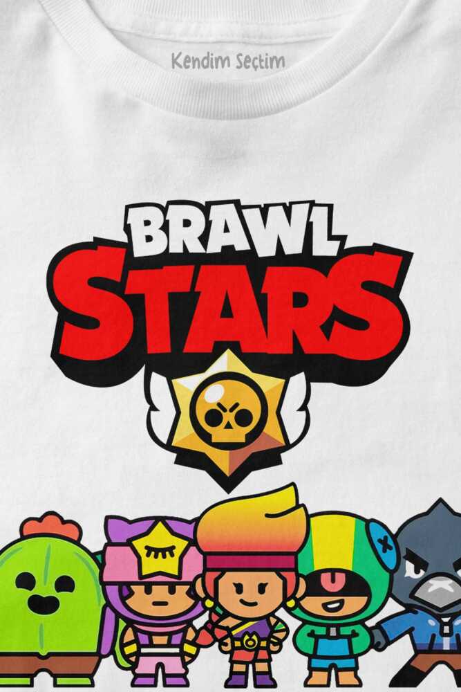 Beyaz Unisex Çocuk T-shirt Brawl Stars Savaşçı Kahramanlar Karakter Tasarımlı Tişört (1)