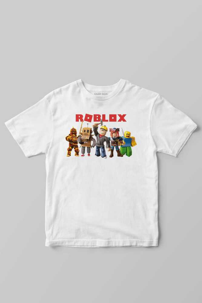 Beyaz Unisex Çocuk Tişört Roblox Oyun Dünyası Temalı Baskılı T-shirt - 1