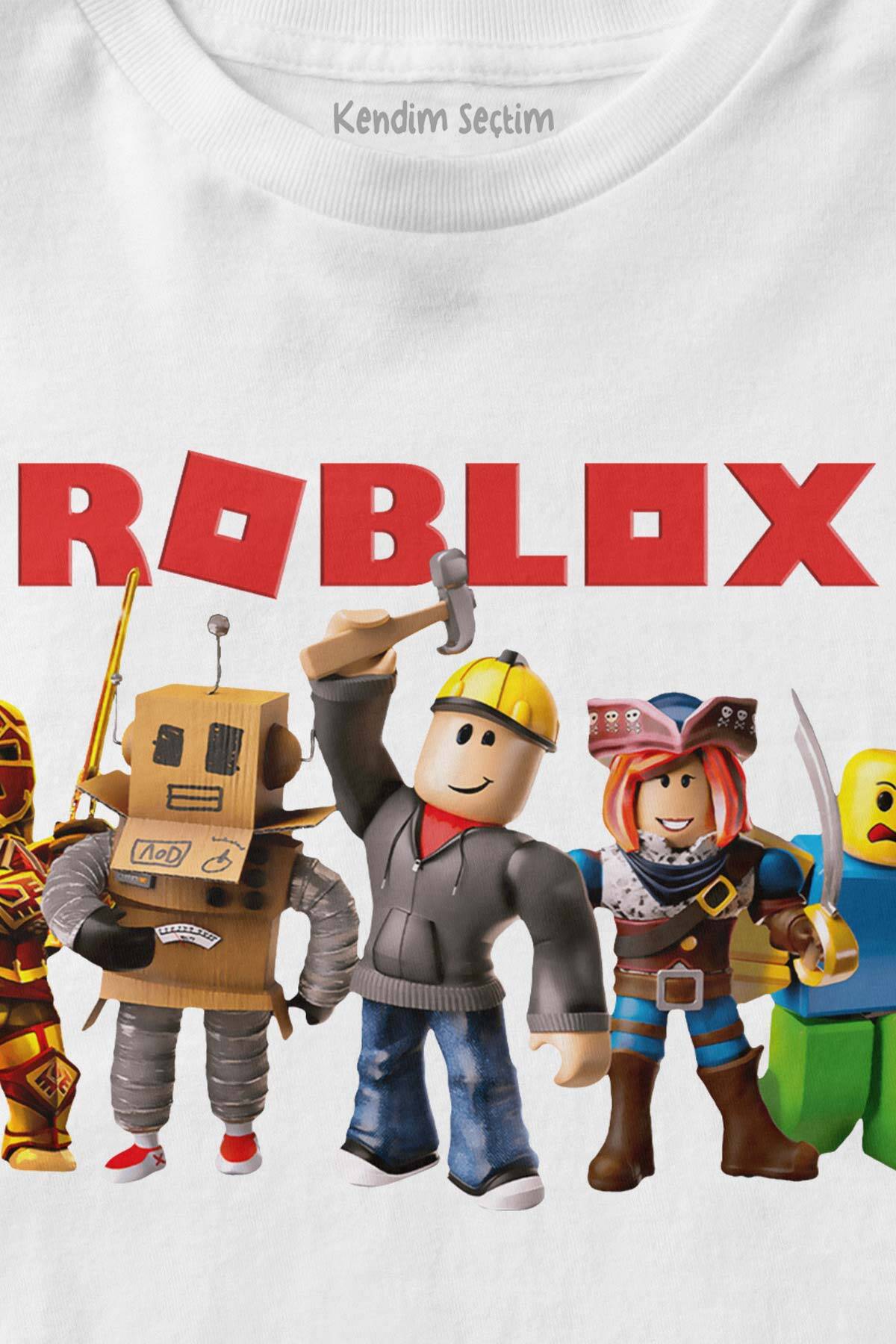 Beyaz Unisex Çocuk Tişört Roblox Oyun Dünyası Temalı Baskılı T-shirt (1)