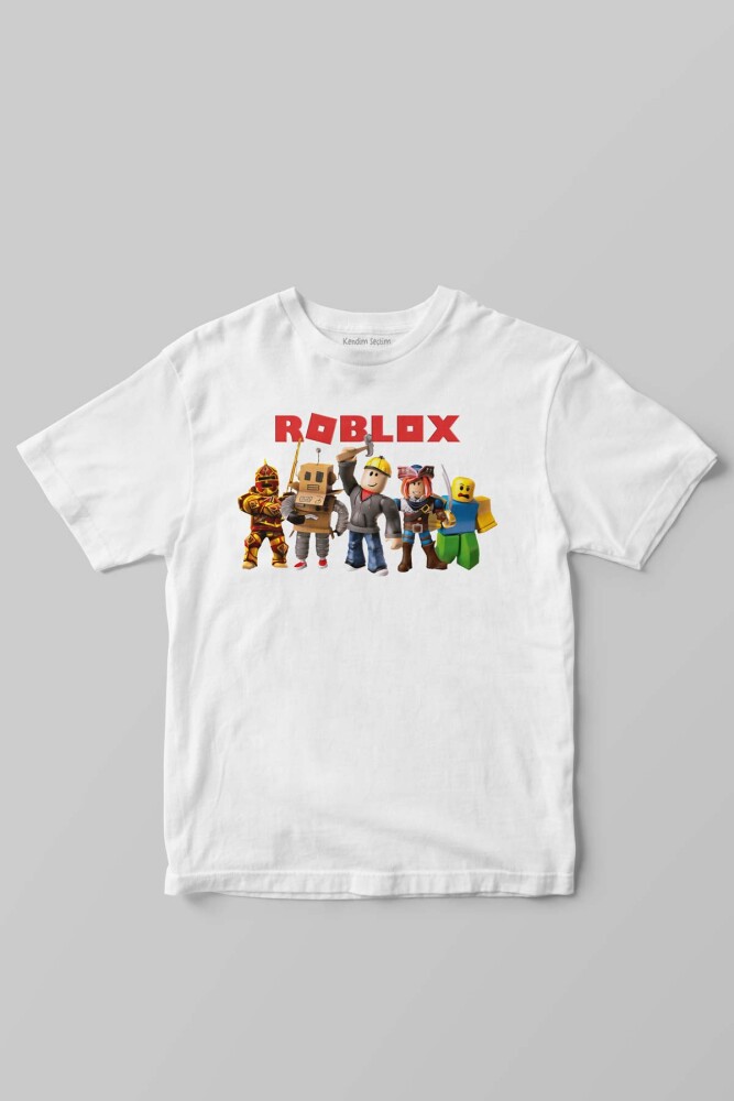 Beyaz Unisex Çocuk Tişört Roblox Oyun Dünyası Temalı Baskılı T-shirt - KENDİM SEÇTİM