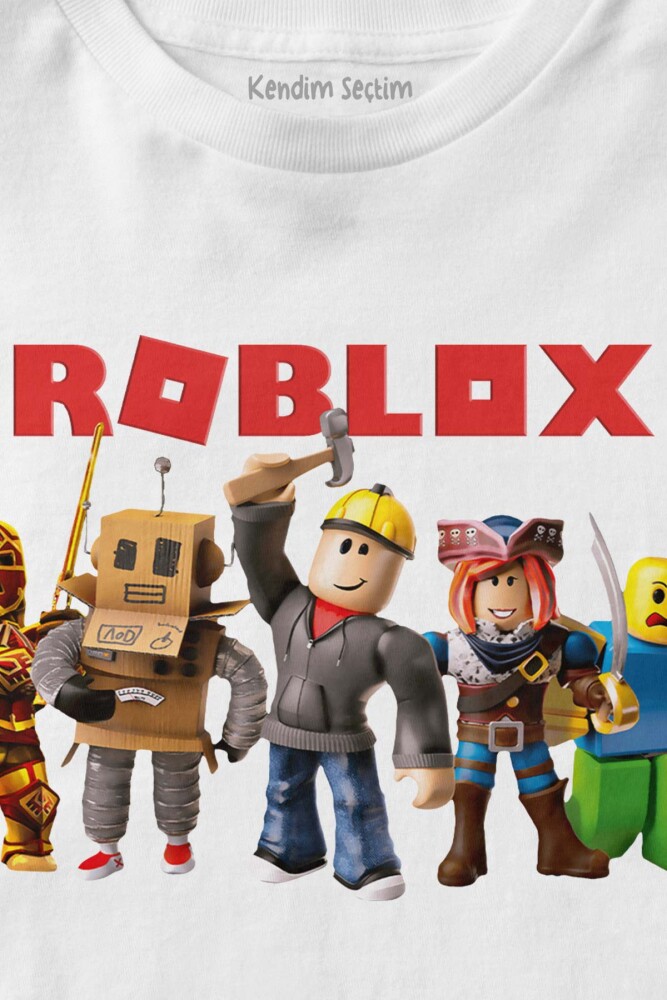 Beyaz Unisex Çocuk Tişört Roblox Oyun Dünyası Temalı Baskılı T-shirt - 2