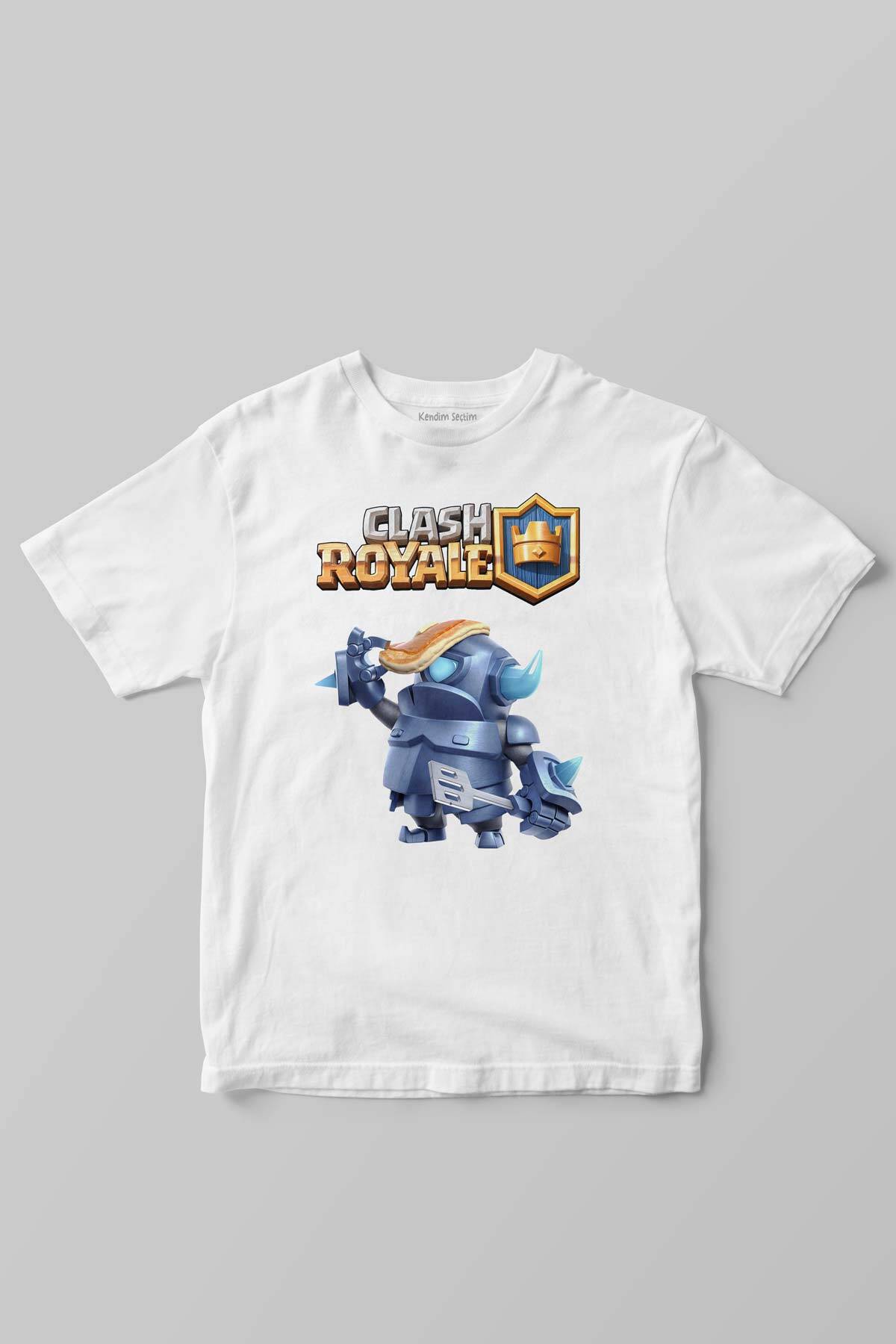 Beyaz Unisex T-shirt Clash Royale Mini P.E.K.K.A Savaşçı Baskılı Çocuk Tişörtü