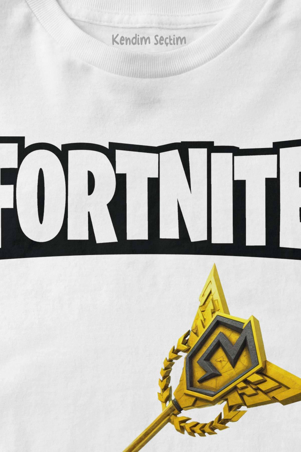 Beyaz Unisex T-shirt Fortnite Altın Asa Battle Royale Efsanevi Baskılı Çocuk Tişörtü - 2