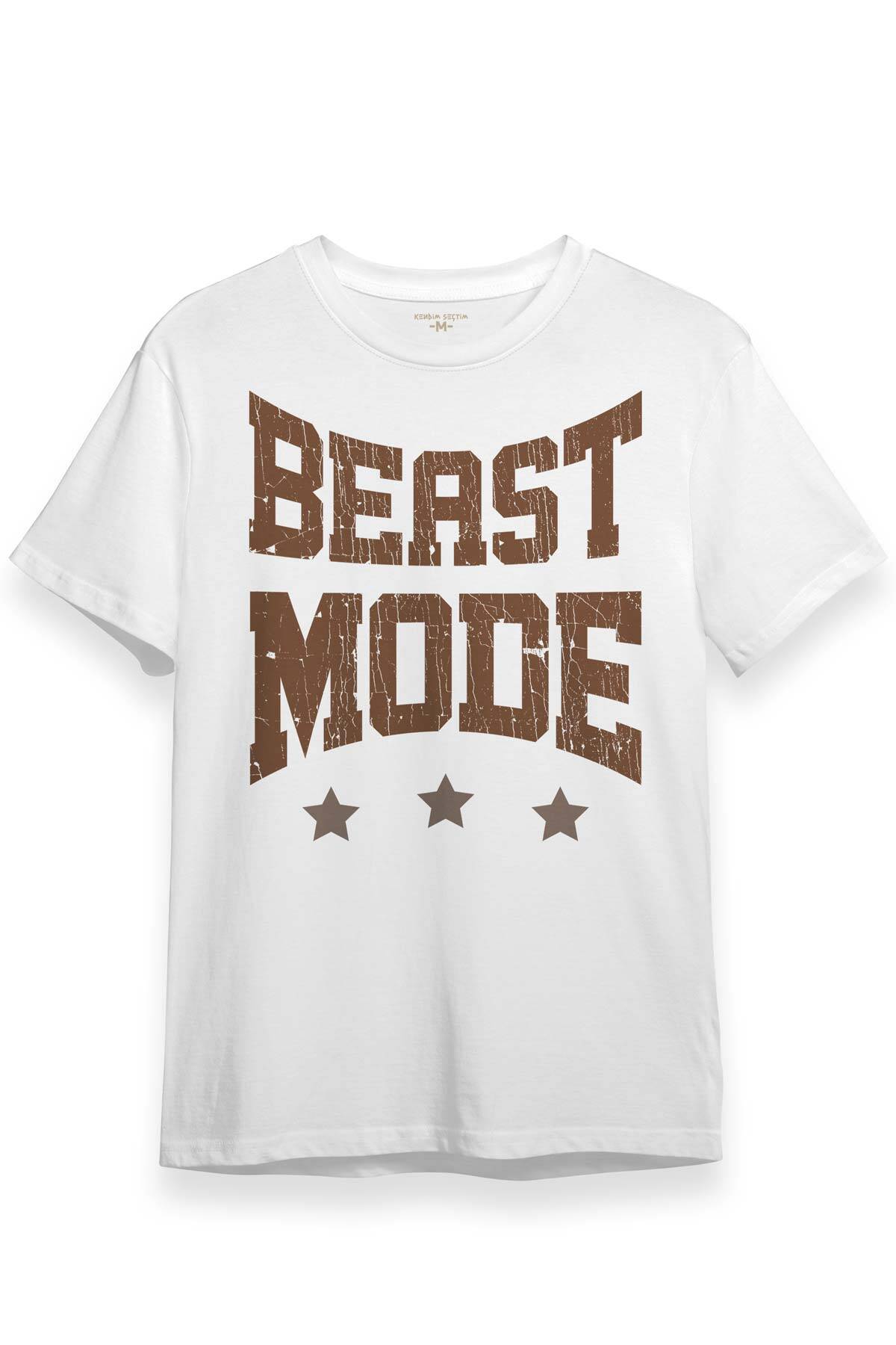 Beyaz Unisex Tişört Beast Mode Gym Fitness Spor Animal Beyaz T-shirt