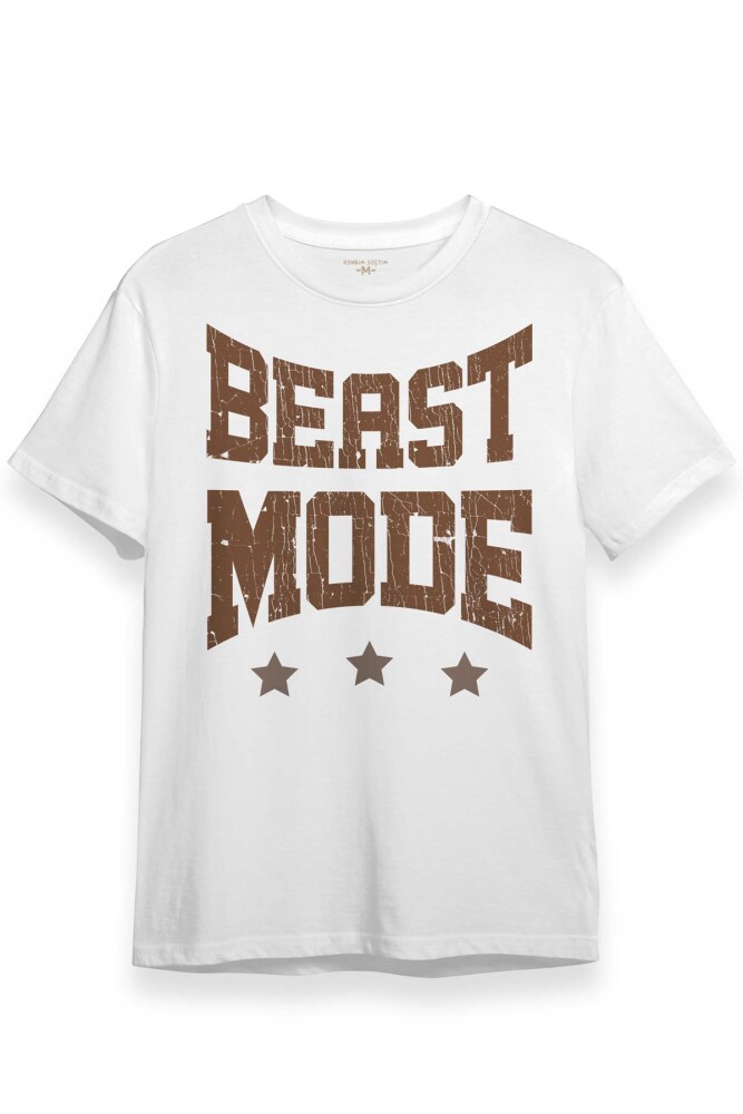 Beyaz Unisex Tişört Beast Mode Gym Fitness Spor Animal Beyaz T-shirt - KENDİM SEÇTİM