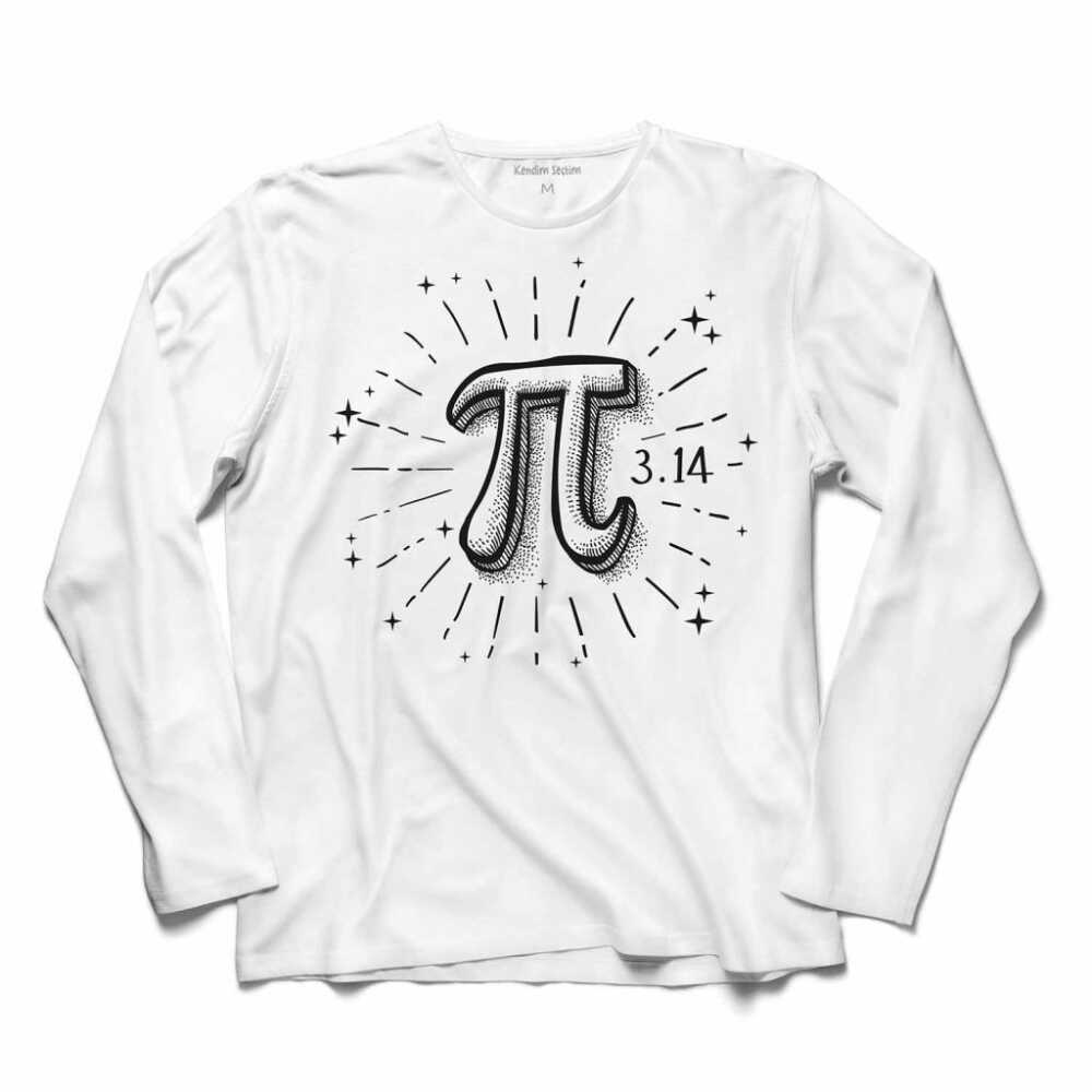 Beyaz Uzun Kollu Pi Sayısı Günü 3.14 T-Shirt Regular Unisex Tişört