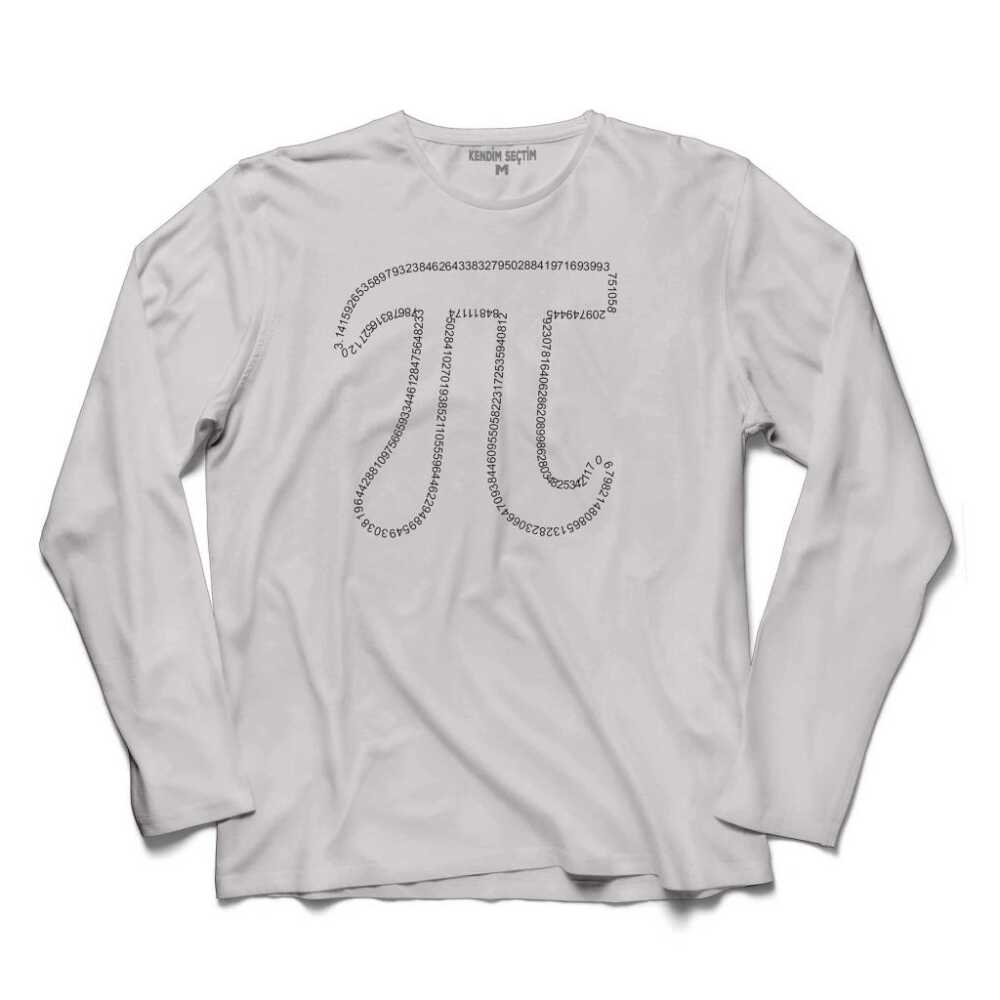 Beyaz Uzun Kollu Pi Sayısı Günü Matematik T-Shirt Unisex Regular Tişört