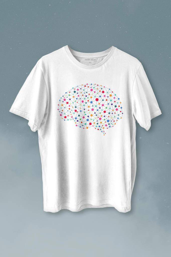 Beyin Silüet Sinir Ağı Yapay Zeka Baskılı Tişört Unisex T-shirt - 1