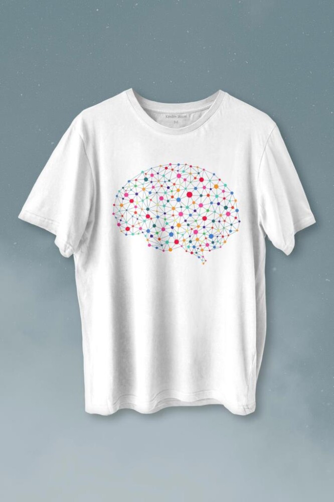 Beyin Silüet Sinir Ağı Yapay Zeka Baskılı Tişört Unisex T-shirt - KENDİM SEÇTİM