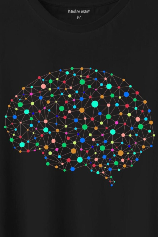 Beyin Silüet Sinir Ağı Yapay Zeka Baskılı Tişört Unisex T-Shirt - 2
