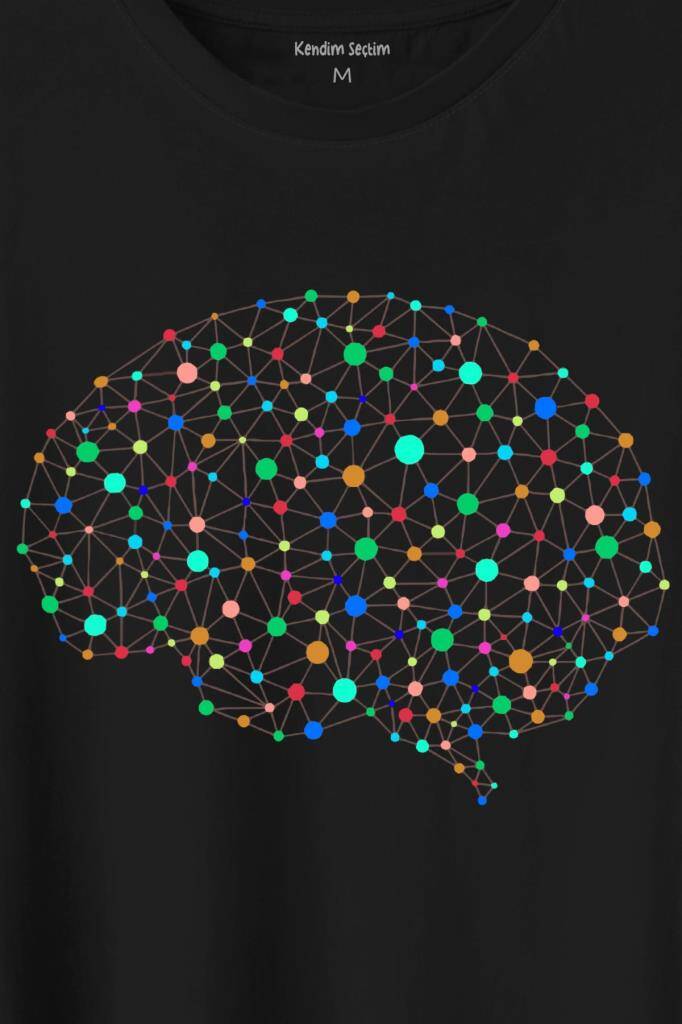 Beyin Silüet Sinir Ağı Yapay Zeka Baskılı Tişört Unisex T-Shirt - 2