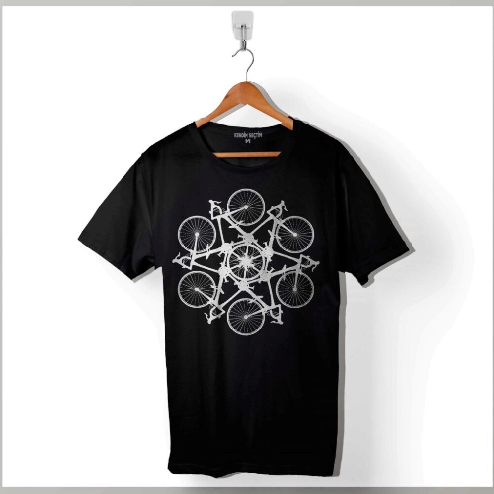 Bicycle Circle Kaleidoscope Mountain Bisiklet Baskılı Tişört Unisex T-Shirt - 1