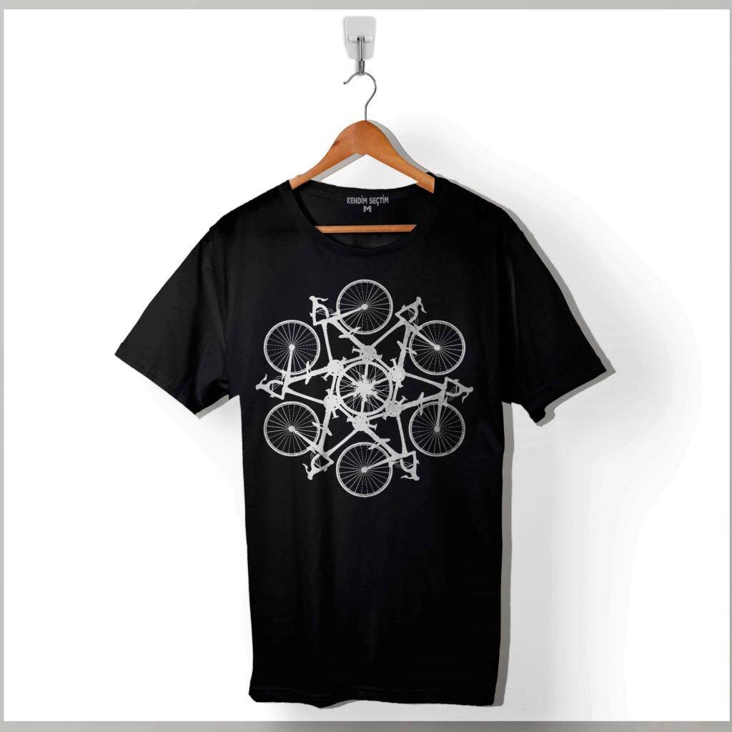Bicycle Circle Kaleidoscope Mountain Bisiklet Baskılı Tişört Unisex T-Shirt - 1