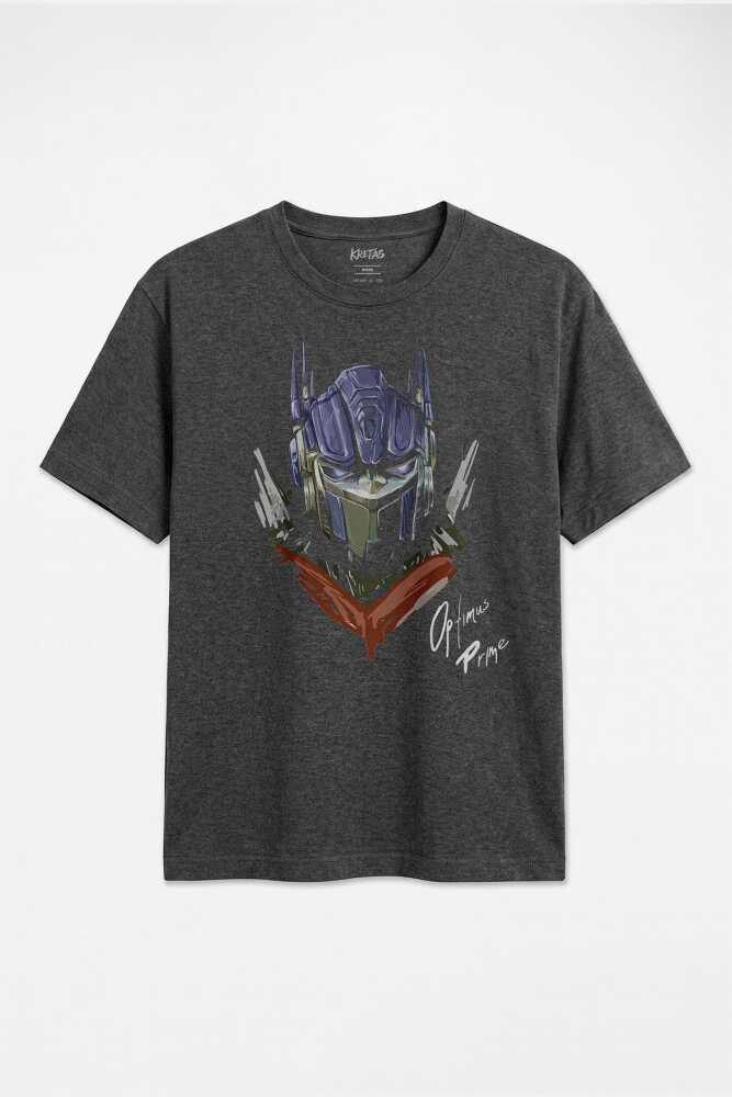 Bilim Kurgu Robot Film Optimus Prime Transformers Unisex Regular Antrasit Melanj Tişört