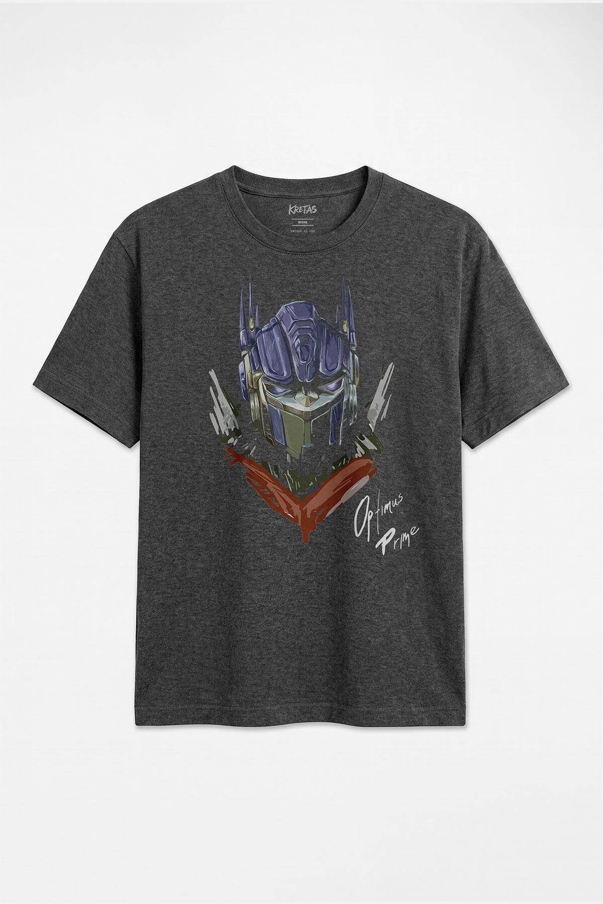 Bilim Kurgu Robot Film Optimus Prime Transformers Unisex Regular Antrasit Melanj Tişört - 1