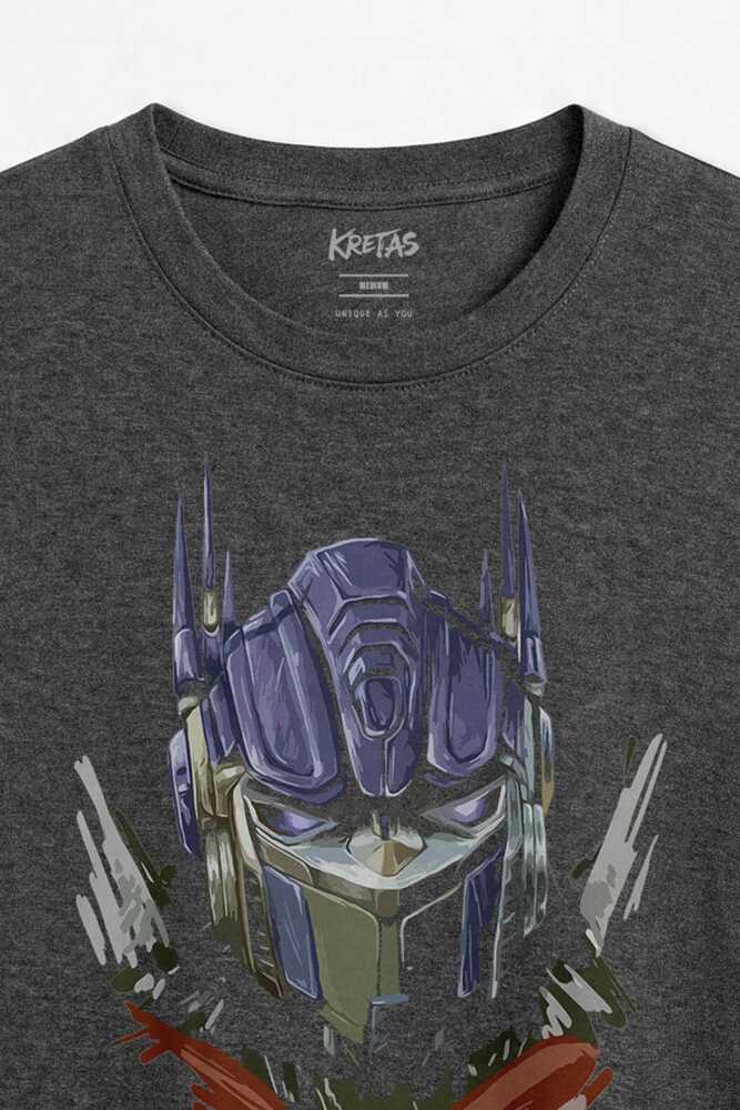 Bilim Kurgu Robot Film Optimus Prime Transformers Unisex Regular Antrasit Melanj Tişört (1)